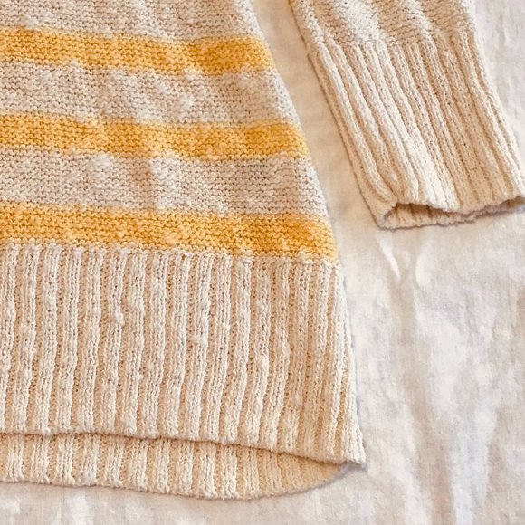 AERIE Cream & Yellow Striped Scoop Neck Sweater With Button Detail - Picture 8 of 10